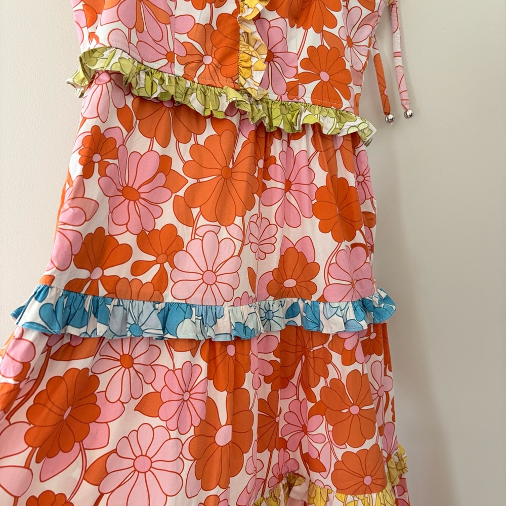 CeliaB In Bloom Dalia Dress Floral Ruffle Tie Shoulder Cotton Size Medium - Picture 8 of 16